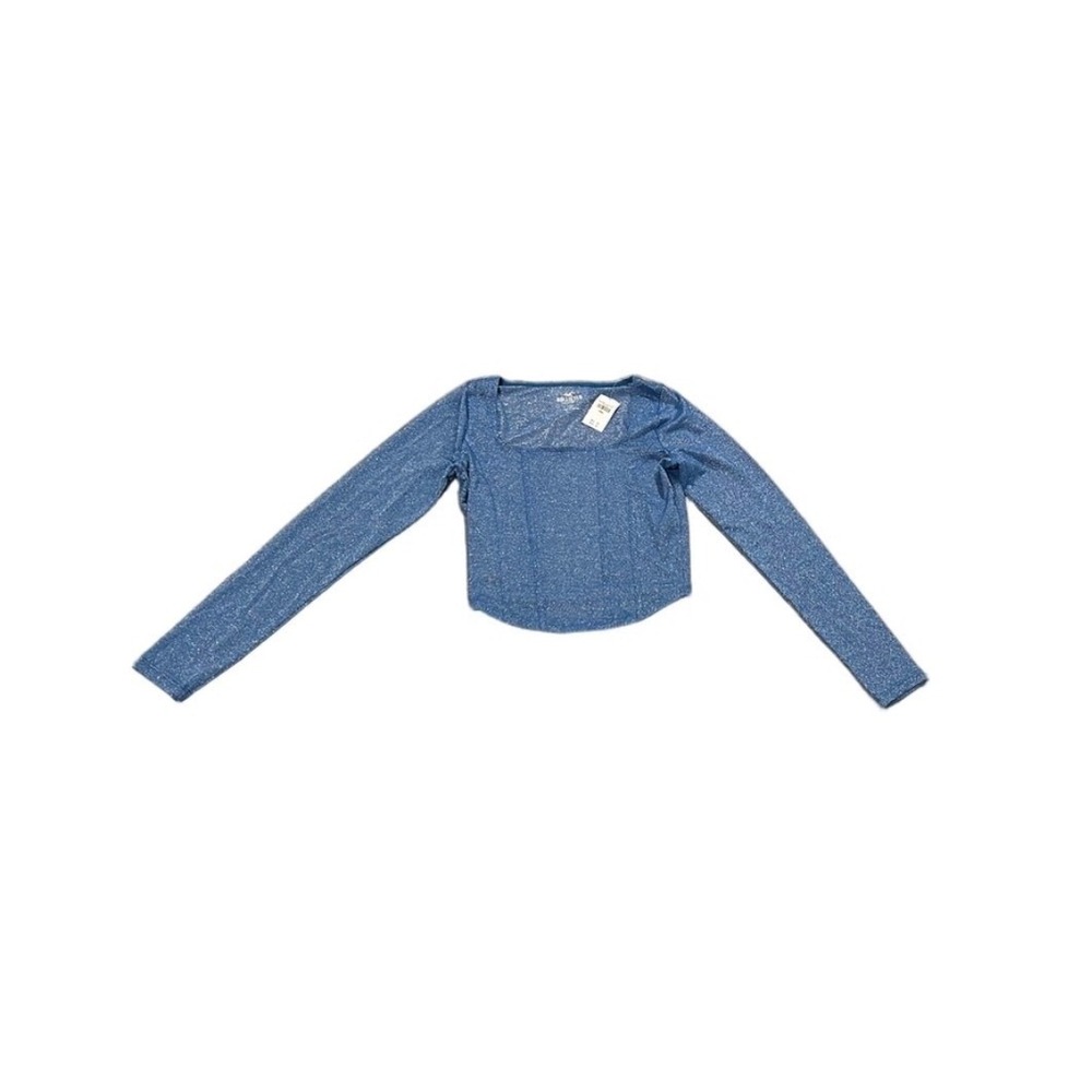 Hollister Crop Top Womens Small Blue New Glitter Square Neck Long Sleeve Corset